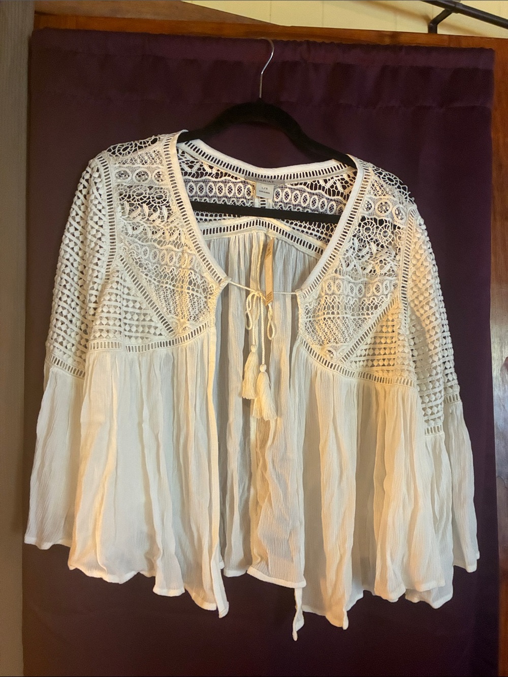 Ariat Bohemian Crochet-Detail White Tunic Top with Tassel Tie